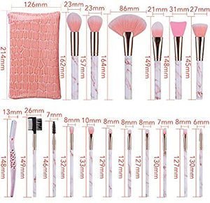 Makeup Brushes DUAIU 16 Pcs Premium Synthetic Foundation Eyeshadow Face Brushes Set for Powder Cream Liquid with Silicone Facial Mask Brush Eyebrow Razor PU Cosmetic Bag Pink