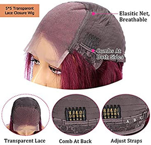 Supernova 99j Burgundy Lace Front Wigs Human Hair Burgundy 5x5 Body Wave Transparent Lace Closure Human Hair Wigs For Black Women 180% Density Pre Plucked Bleached Knots 16-22 inches