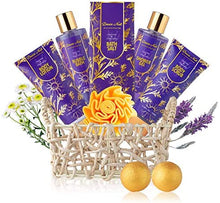 Load image into Gallery viewer, Relaxing Spa Gift Basket for Women - 9 Pcs Luxury Aromatherapy Lavender and Chamomile at Home Spa Bath Body Set