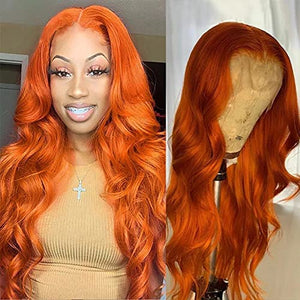 Derun Ginger Orange Body Wave Lace Front Wigs Human Hair  (T Lace, BW, 14 Inch)