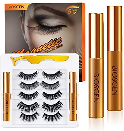 Magnetic Eyelashes with Eyeliner Kit, 6D Magnetic Lashes Reusable Natural Look Eyelashes, Magnetic Eyelash (5 pairs)