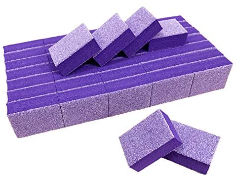 PrettyClaw | 40pc Mini Disposable Nail Buffer Blocks 80/80 White Grit Purple Buffing Sanding Nail File 2 Sided