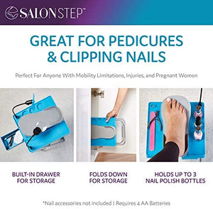 Salon Step The Beauty Footrest for Easy At-Home Pedicures, Treat Your Feet, No More Bending or Stretching with LED Magnifier, Drying Fan, Adjustable Foot Rest, Non-Slip Sturdy Legs & Built-In Storage