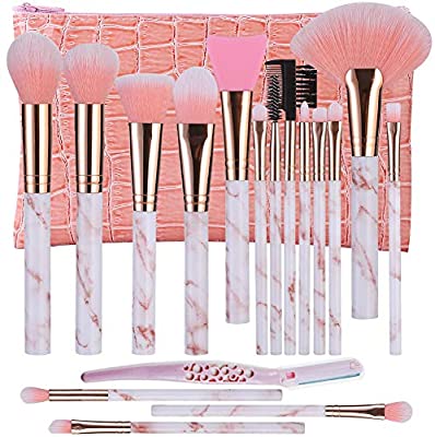 Makeup Brushes DUAIU 16 Pcs Premium Synthetic Foundation Eyeshadow Face Brushes Set for Powder Cream Liquid with Silicone Facial Mask Brush Eyebrow Razor PU Cosmetic Bag Pink