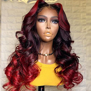 YMS Human Hair Wigs for Black Women 150% Density Ombre Red Transparent Lace Front Wigs Human Hair Pre Plucked 100% Unprocessed Human Hair Wigs(20 inch,13x4 Lace Front Wig)