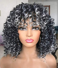 Load image into Gallery viewer, PRETTIEST Afro Curly Wigs Ombre Grey Wig with Bangs for Black Women Natural Looking for Daily Wear