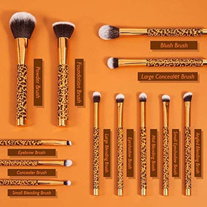 Docolor Makeup Brushes Leopard 12 Pieces Professional Makeup Brush Set Premium Synthetic Brushes Set Kabuki Foundation Blending Brush Face Powder Blush Concealers Eye Shadows Make Up Brushes Kit