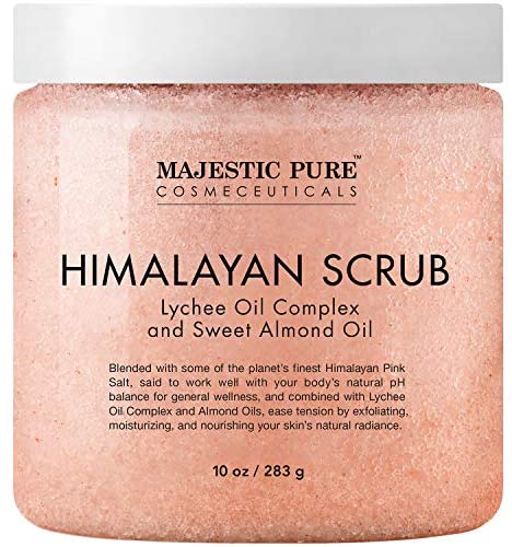 Majestic Pure Himalayan Salt Body Scrub with Lychee Oil, Exfoliating Salt Scrub to Exfoliate & Moisturize Skin, Deep Cleansing - 10 oz