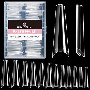 UNA GELLA Extra Long Nail Tips Coffin 200 PCS XXL Long Clear Acrylic Ballerina Nail Tips Half Cover Long False Artificial Nail Tips With Box For Nail Salons and Home DIY