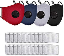 Load image into Gallery viewer, 4pcs Reusable and Breathable Face Bandanas with Breathing Valve &amp; 20pcs Activated Carbon Filters (4pcs+20filters)