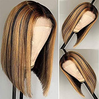Short Highlight 13x4 Lace Front Human Hair Bob Wigs With Baby Hair for Women Pre Plucked Ombre Honey Blonde Brazilian Virgin Hair Wig Bleached Knots 130% Density