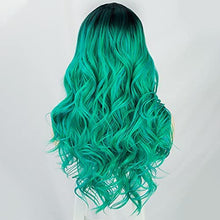Load image into Gallery viewer, Lativ Long Wavy Wig for Women Ombre Green Middle Part Wigs Long Curly Synthetic Heat Resistant Hair with Natural Hairline for Cosplay Party Everyday Use (Ombre Green)