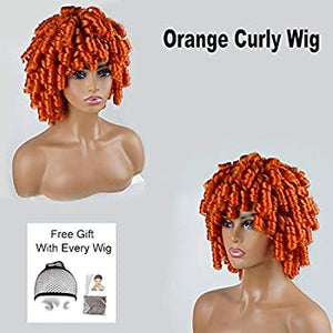 Short Curly Wigs for Black Women Orange Copper Andromeda Soft Afro Curly Wig with Bangs Heat Resistant Synthetic Fiber Hair Wigs for African American Black Women (Orange Copper)