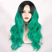 Load image into Gallery viewer, Lativ Long Wavy Wig for Women Ombre Green Middle Part Wigs Long Curly Synthetic Heat Resistant Hair with Natural Hairline for Cosplay Party Everyday Use (Ombre Green)