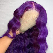 Load image into Gallery viewer, Purple Lace Front Wig Long Wavy Wig Purple Wig Long Body Wave Wig For Women 13x3 Lace Front Synthetic Water Wave Wig Colored Wigs Natural Middle Part Daily Party Halloween Cosplay Use