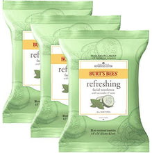 Load image into Gallery viewer, Burt&#39;s Bees Sensitive Facial Cleansing Towelettes with Cucumber and Mint - 30 Count (Pack of 3)