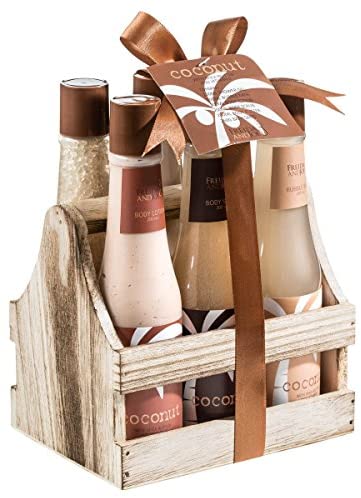 Tropical Milky Coconut Bath and Body Set Skin Care Bath for Women: Coconut Shower Gel, Bubble Bath, Bath Salts, Body Butter, Body Scrub, Body Lotion - Luxury Spa Set