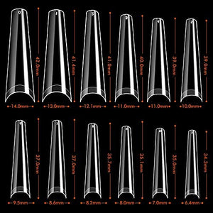 UNA GELLA Extra Long Nail Tips Coffin 200 PCS XXL Long Clear Acrylic Ballerina Nail Tips Half Cover Long False Artificial Nail Tips With Box For Nail Salons and Home DIY