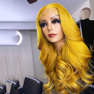 Fureya Synthetic Wigs for Women Natural Loose Wave Full No Lace Wigs Yellow Hair Deep Parting Space 24 inch Curly Hair