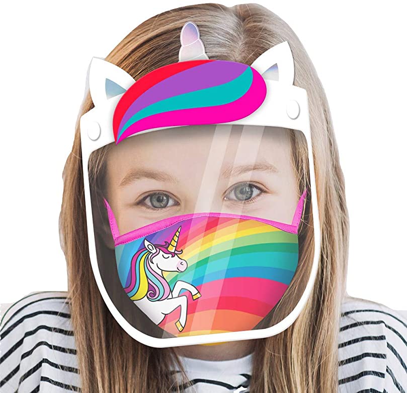 ABG Accessories Kids Face Shield with Matching Little Girls Reusable Fabric Mask