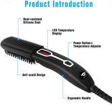 Load image into Gallery viewer, Cayzor Beard Straightener Comb for Men - Upgraded Professional Electric Mens Beard Straightening Heated Brush Portable Anti-Scald 5 Adjustable Temperatures &amp; LCD Display with Carrying Bag