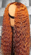 Load image into Gallery viewer, Dolahair Orange Ginger Color Lace Front Wig Human Hair 13X4 Curly Transparent Lace Frontal Wig middle part wig 150 Density (20 Inch)