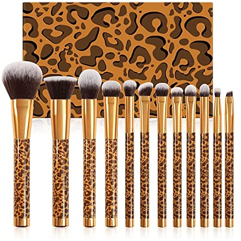 Docolor Makeup Brushes Leopard 12 Pieces Professional Makeup Brush Set Premium Synthetic Brushes Set Kabuki Foundation Blending Brush Face Powder Blush Concealers Eye Shadows Make Up Brushes Kit