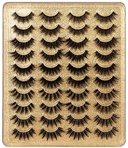 Eyelashes 3D False Lashes Fluffy Natural to Thick Faux Mink Lashes 20 Pairs Pack 17-20MM Long Wispy Crossed Fake Eyelashes 5 Styles Handmade Eye Lashes by Yawamica