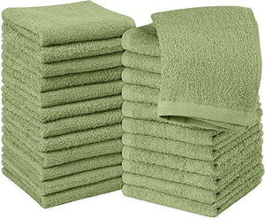 Utopia Towels Cotton Sage Green Washcloths Set - Pack of 24-100% Ring Spun Cotton, Premium Quality Flannel Face Cloths, Highly Absorbent and Soft Feel Fingertip Towels