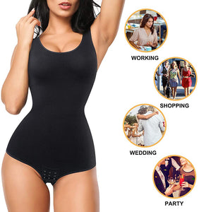 Women Waist Trainer Bodysuit Slim Full Body Shapewear Seamless Round Neck Jumpsuits Tummy Control Tops