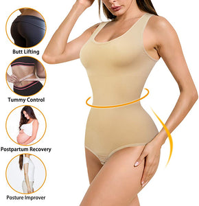 Women Waist Trainer Bodysuit Slim Full Body Shapewear Seamless Round Neck Jumpsuits Tummy Control Tops
