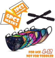 Load image into Gallery viewer, Big Kids Reusable Face Mask, 5pcs Washable Face Mask with 2 Adjustable Mask Extender Strap, Students Cloth Face Mask, Safety 2 Layers Face Cover for Teens Ages 4-12 (Kids-5PCSs-Tie Dye)
