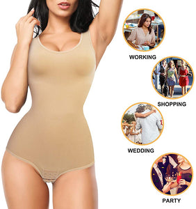 Women Waist Trainer Bodysuit Slim Full Body Shapewear Seamless Round Neck Jumpsuits Tummy Control Tops