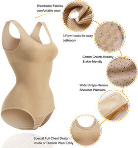 Women Waist Trainer Bodysuit Slim Full Body Shapewear Seamless Round Neck Jumpsuits Tummy Control Tops