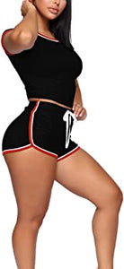 WIHOLL Womens Casual 2 Piece Short Sleeve Outfits Sets Summer Sexy Active Tracksuits