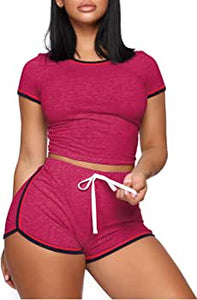 WIHOLL Womens Casual 2 Piece Short Sleeve Outfits Sets Summer Sexy Active Tracksuits