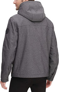 Men's Soft Shell Two Pocket Sherpa Lined Hooded Trucker Jacket
