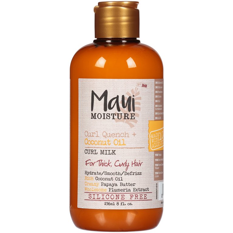 Maui Moisture Curl Quench + Coconut Oil Anti-Frizz Curl-Defining Hair Milk to Hydrate and Detangle Tight Curly Hair, Softening Leave-In Treatment, Vegan, Silicone- & Paraben-Free, 8 fl. oz
