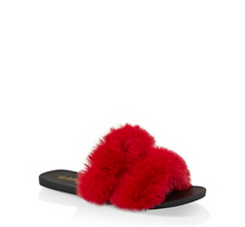 Load image into Gallery viewer, Double Faux Fur Strap Slide Sandals